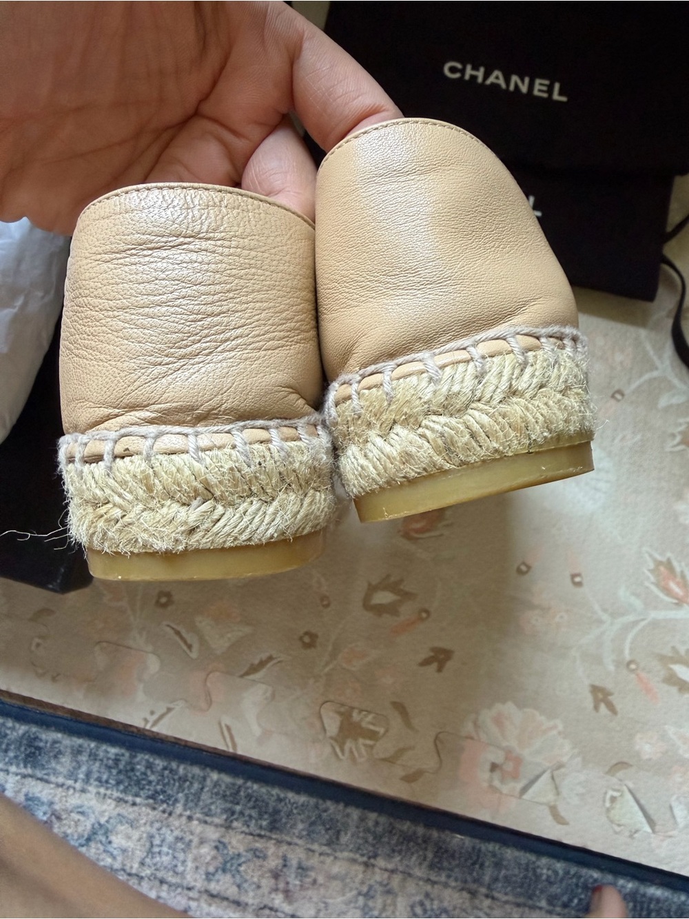 CHANEL Beige Leather Espadrilles with Black Cap-Toes - Picture 3 of 6